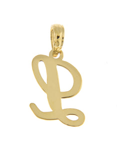 10K Yellow Gold Script Initial Letter L Cursive Alphabet Pendant Charm