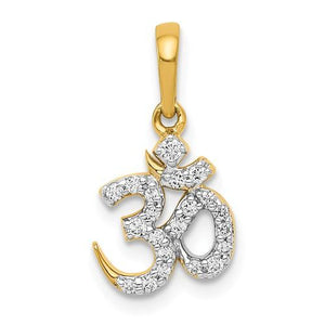 14k Yellow Gold 1/6 CTW Genuine Diamond Om Symbol Pendant Charm