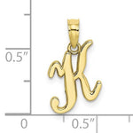 Lataa kuva Galleria-katseluun, 10K Yellow Gold Script Initial Letter K Cursive Alphabet Pendant Charm
