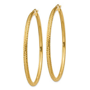14K Yellow Gold Large Diamond Cut Classic Round Hoop Earrings 60mm x 3mm