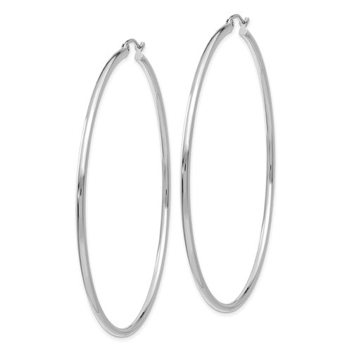 14k White Gold 68mm x 2mm Large Classic Round Hoop Earrings