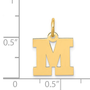 14K Yellow Gold Uppercase Initial Letter M Block Alphabet Pendant Charm