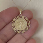 비디오를 갤러리 뷰어 14k Yellow Gold Blessed Virgin Mary Miraculous Medal Pendant Charm에 로드 및 재생
