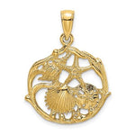 Kép betöltése a galériamegjelenítőbe: 14k Yellow Gold Sand Dollar Starfish Scallop Clam Conch Shell Pendant Charm
