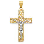 Lataa kuva Galleria-katseluun, 14k Gold Two Tone Cross Crucifix Filigree Pendant Charm - [cklinternational]
