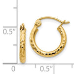 Lataa kuva Galleria-katseluun, 14K Yellow Gold Diamond Cut Round Hoop Textured Earrings 13mm x 2mm
