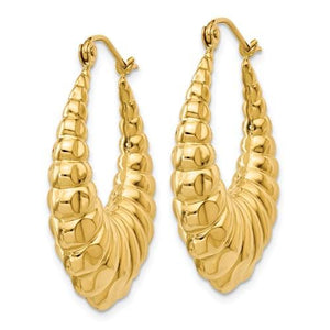 14K Yellow Gold Shrimp Scalloped Hoop Earrings