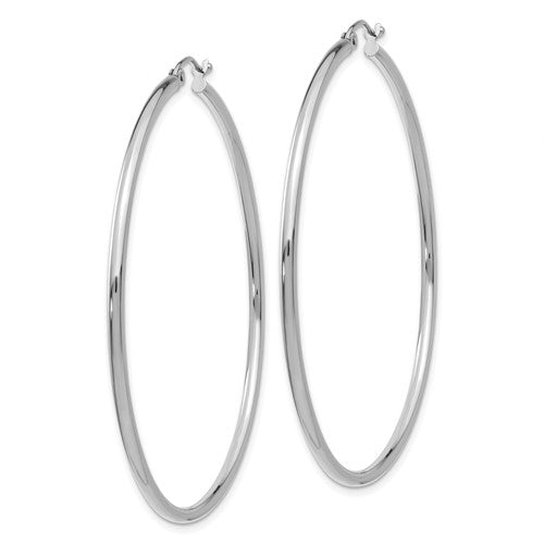 14K White Gold 55mm x 2mm Classic Round Hoop Earrings