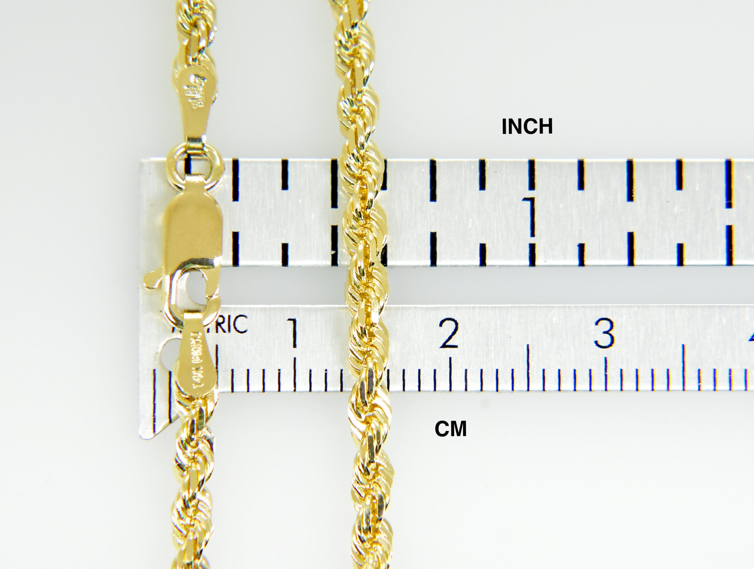 14k Yellow Gold 3.2mm Diamond Cut Rope Bracelet Anklet Necklace Pendant Chain Lobster Clasp 7 8 9 16 18 20 22 24 26 28 30 36 inches