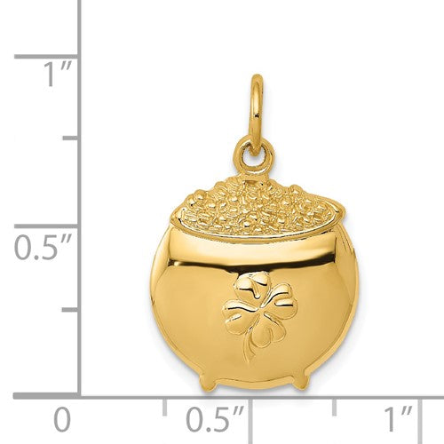 14K Yellow Gold Pot of Gold Clover Pendant Charm