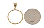 Φόρτωση εικόνας στο εργαλείο προβολής Συλλογής, 14K Yellow Gold Holds 21.5mm x 1.5mm Coins or United States US $5 Dollar Coin Holder Tab Back Frame Pendant
