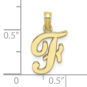 10K Yellow Gold Script Initial Letter F Cursive Alphabet Pendant Charm