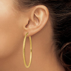 14K Yellow Gold Large Diamond Cut Classic Round Hoop Earrings 60mm x 3mm