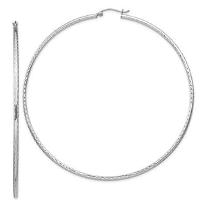 Sterling Silver Diamond Cut Classic Round Hoop Earrings 75mm x 2mm