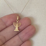 Load and play video in Gallery viewer, 14K Yellow Gold Menorah Pendant Charm
