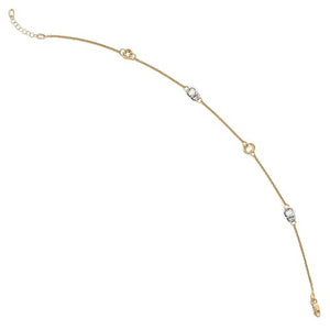 14k Gold Two Tone Round Anklet 10 Inches plus Extender