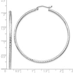 이미지를 갤러리 뷰어에 로드 , 14K White Gold Diamond Cut Round Hoop Textured Earrings 50mm x 2mm
