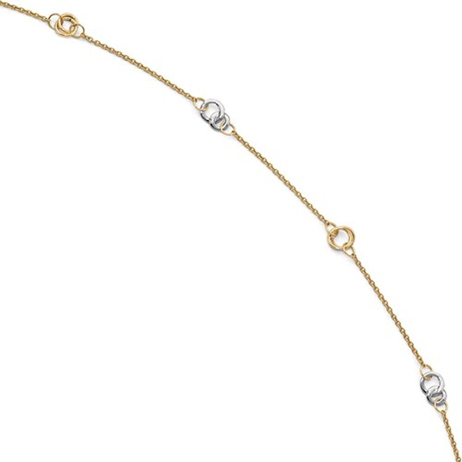 14k Gold Two Tone Round Anklet 10 Inches plus Extender