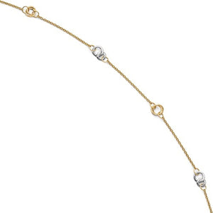 14k Gold Two Tone Round Anklet 10 Inches plus Extender