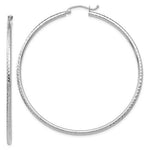 Cargar imagen en el visor de la galería, 14K White Gold Diamond Cut Round Hoop Textured Earrings 55mm x 2mm
