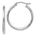 Carregar imagem no visualizador da galeria, 14K White Gold Diamond Cut Round Hoop Textured Earrings 25mm x 2mm
