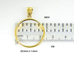 이미지를 갤러리 뷰어에 로드 , 14K Yellow Gold Holds 22.5mm x 1.4mm Coins or Mexican 10 Peso or Mexican 1/4 oz ounce Coin Holder Tab Back Frame Pendant
