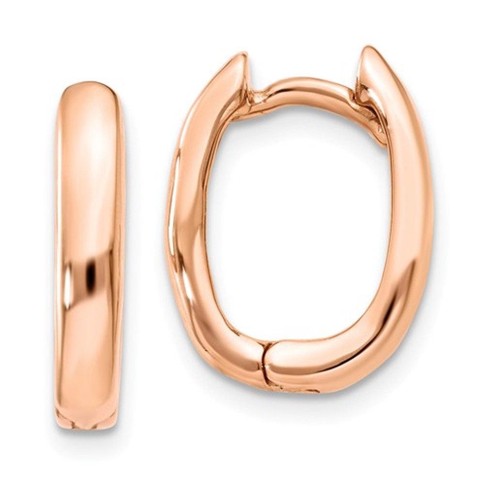 14k Rose Gold Classic Polished Hinged Hoop Huggie Earrings