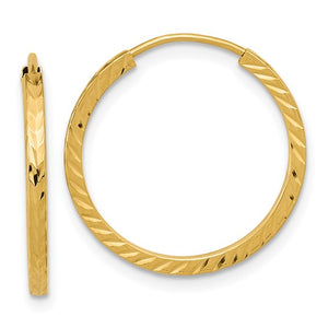 14k Yellow Gold 19mm x 1.35mm Diamond Cut Round Endless Hoop Earrings