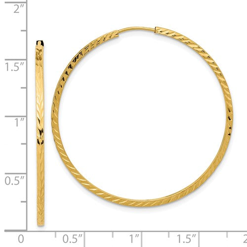 14k Yellow Gold 40mm x 1.35mm Diamond Cut Square Tube Round Endless Hoop Earrings