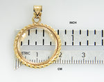 Indlæs billede til gallerivisning 14K Yellow Gold 1/10 oz One Tenth Ounce American Eagle Coin Holder Bezel Rope Edge Diamond Cut Prong Pendant Charm Holds 16.5mm x 1.3mm Coins
