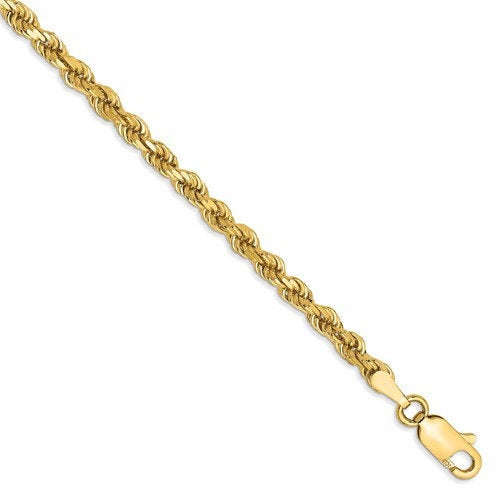 14k Yellow Gold 3.2mm Diamond Cut Rope Bracelet Anklet Necklace Pendant Chain Lobster Clasp 7 8 9 16 18 20 22 24 26 28 30 36 inches