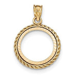 Indlæs billede til gallerivisning 14K Yellow Gold 1/10 oz One Tenth Ounce American Eagle Coin Holder Bezel Rope Edge Diamond Cut Prong Pendant Charm Holds 16.5mm x 1.3mm Coins
