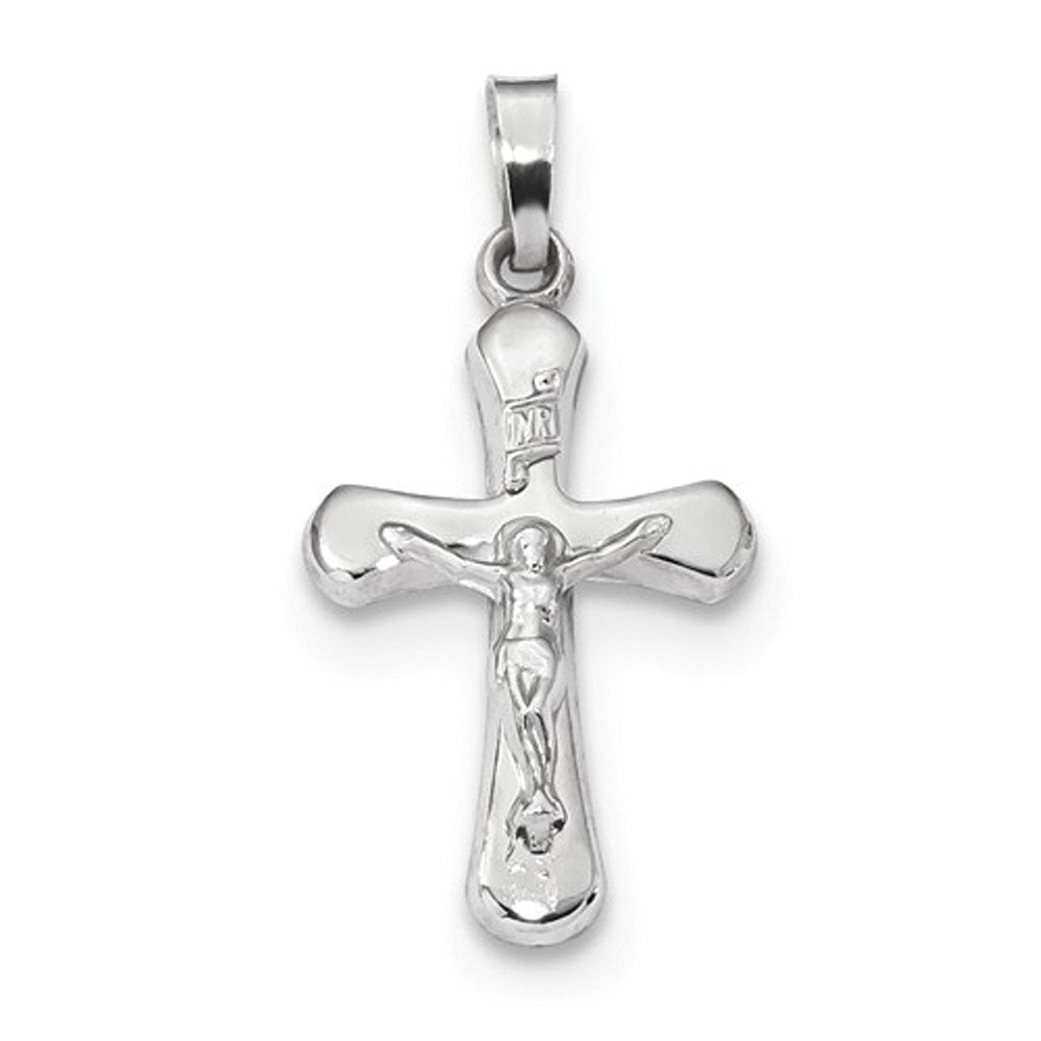 14k White Gold Cross Crucifix INRI Pendant Charm