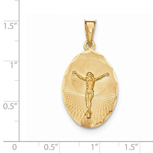 14k Yellow Gold Corpus Crucified Christ Oval Pendant Charm