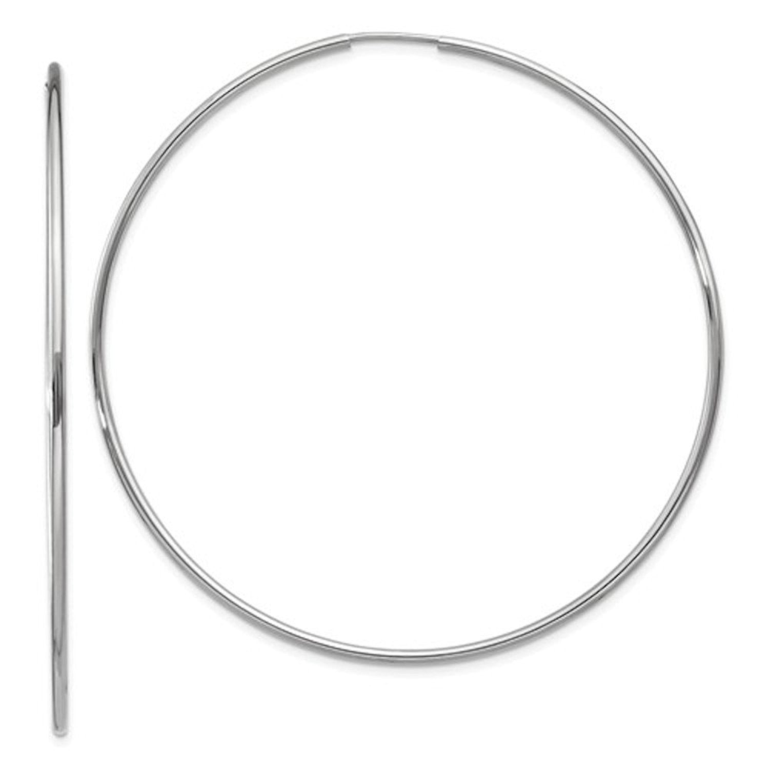 14K White Gold 55mm x 1.2mm Round Endless Hoop Earrings