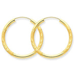 Загрузить изображение в средство просмотра галереи, 14K Yellow Gold 23mm Satin Textured Round Endless Hoop Earrings
