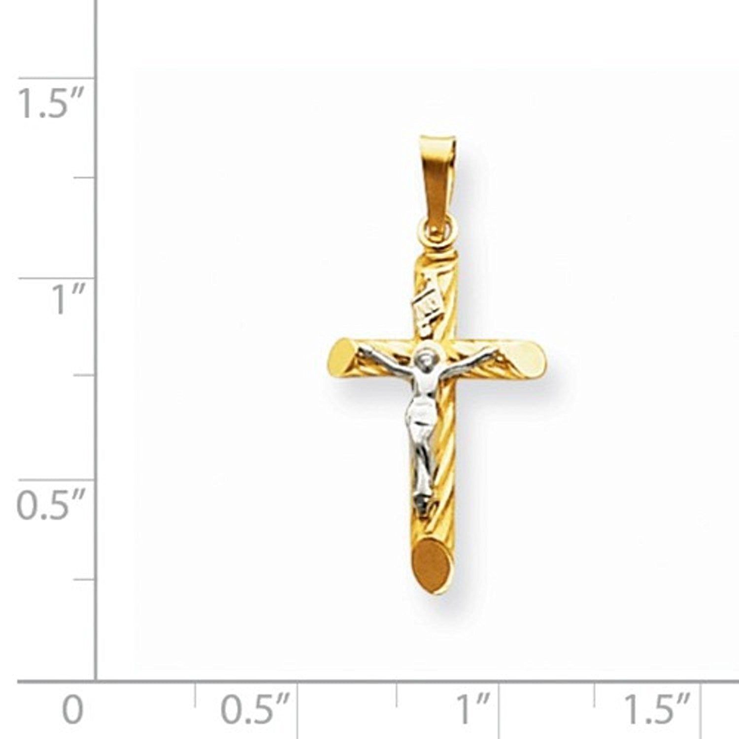 14k Gold Two Tone Cross Crucifix Hollow Pendant Charm