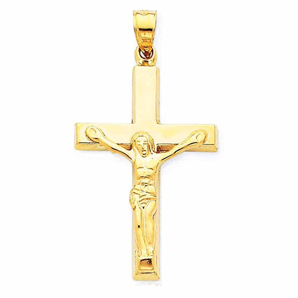 14k Yellow Gold Cross Crucifix Hollow Pendant Charm - [cklinternational]