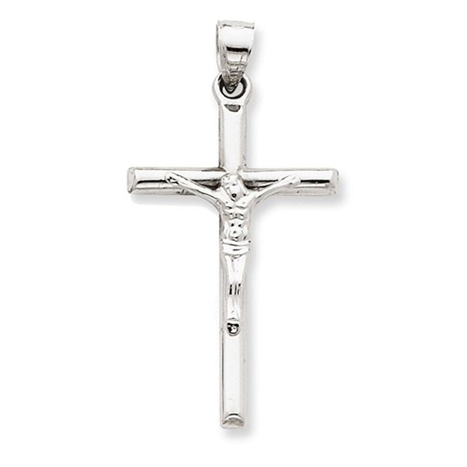 14k White Gold INRI Crucifix Cross Hollow Pendant Charm