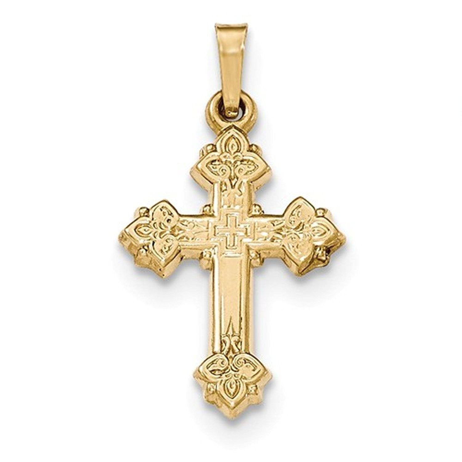 14k Yellow Gold Budded Cross Pendant Charm