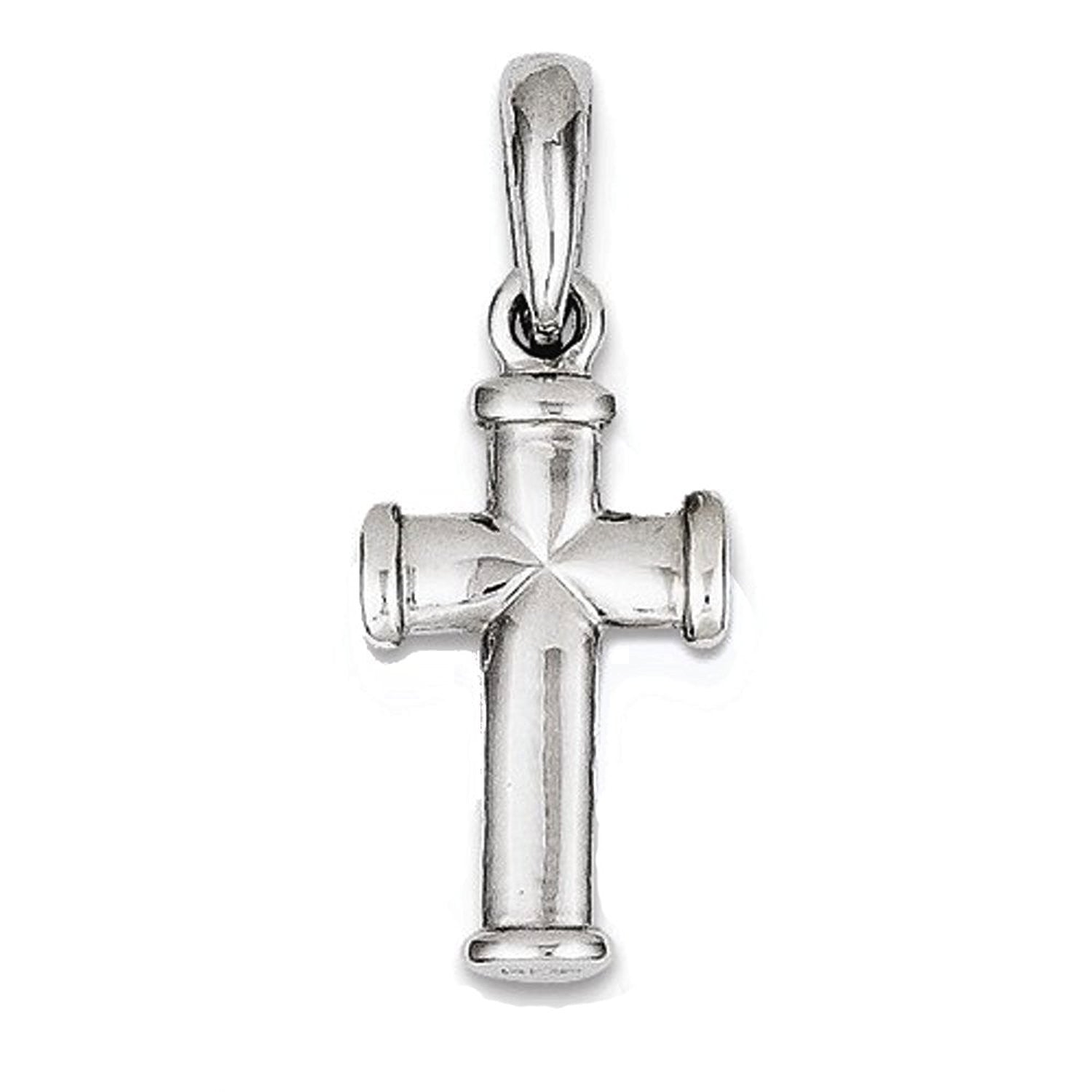 14k White Gold Quilted Cross Reversible Small Pendant Charm