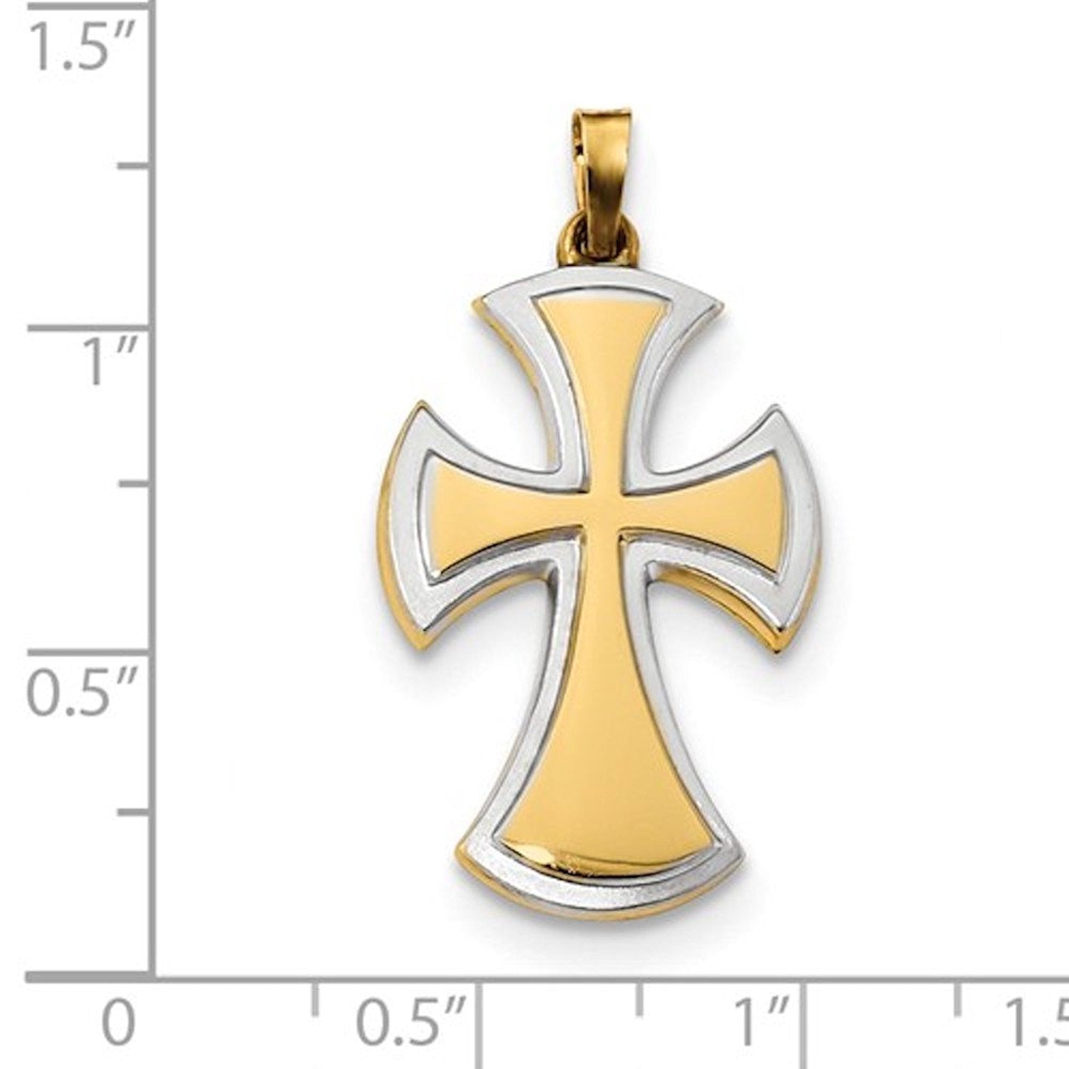 14k Yellow Gold and Rhodium Latin Cross Pendant Charm