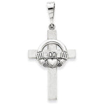 Afbeelding in Gallery-weergave laden, 14k White Gold Claddagh Cross Flat Back Pendant Charm
