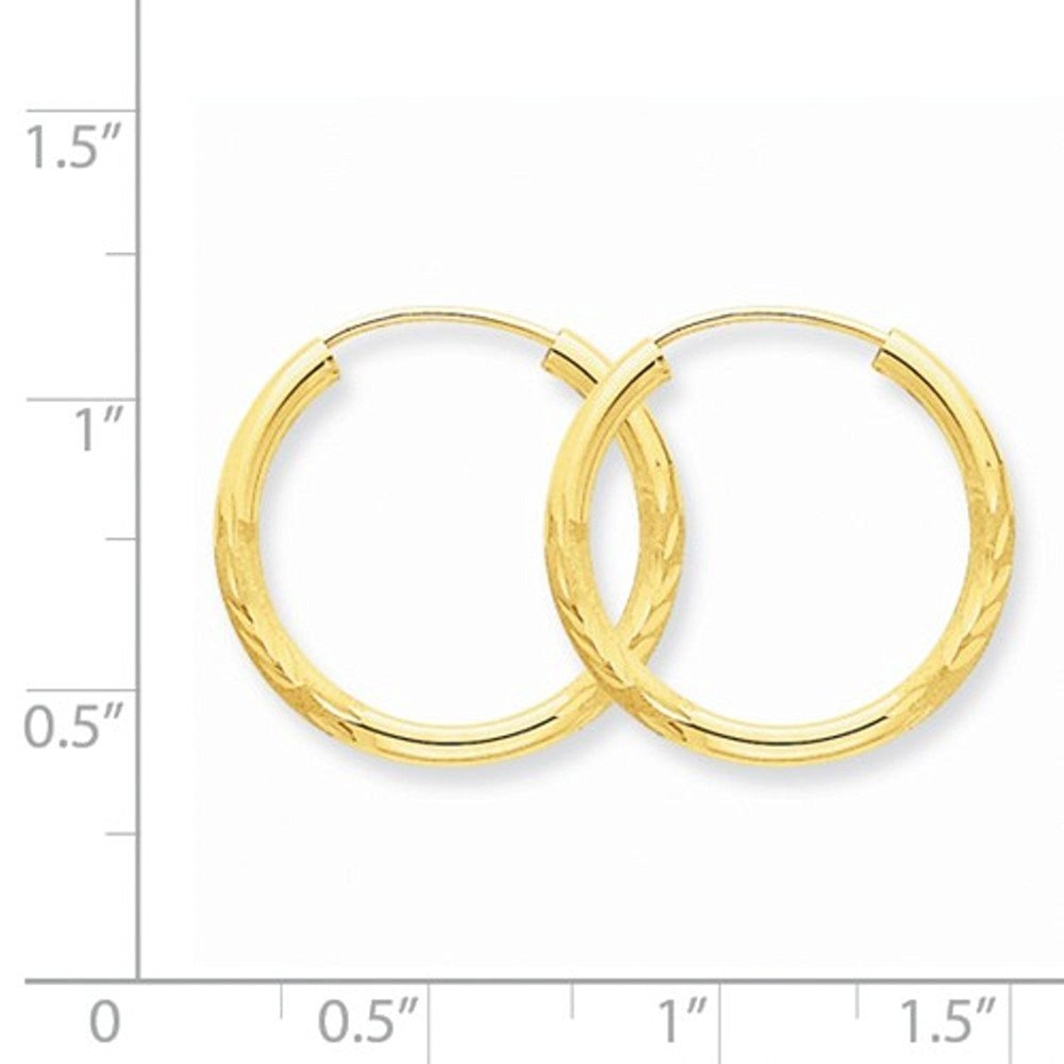 14K Yellow Gold 18mm Satin Textured Round Endless Hoop Earrings