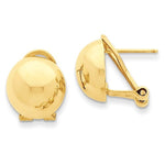 Cargar imagen en el visor de la galería, 14k Yellow Gold Polished 12mm Half Ball Omega Clip Earrings
