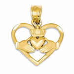 Φόρτωση εικόνας στο εργαλείο προβολής Συλλογής, 14k Yellow Gold Claddagh Heart Pendant Charm - [cklinternational]

