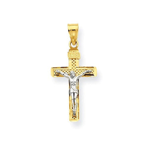 14k Gold Two Tone INRI Crucifix Cross Small Pendant Charm - [cklinternational]