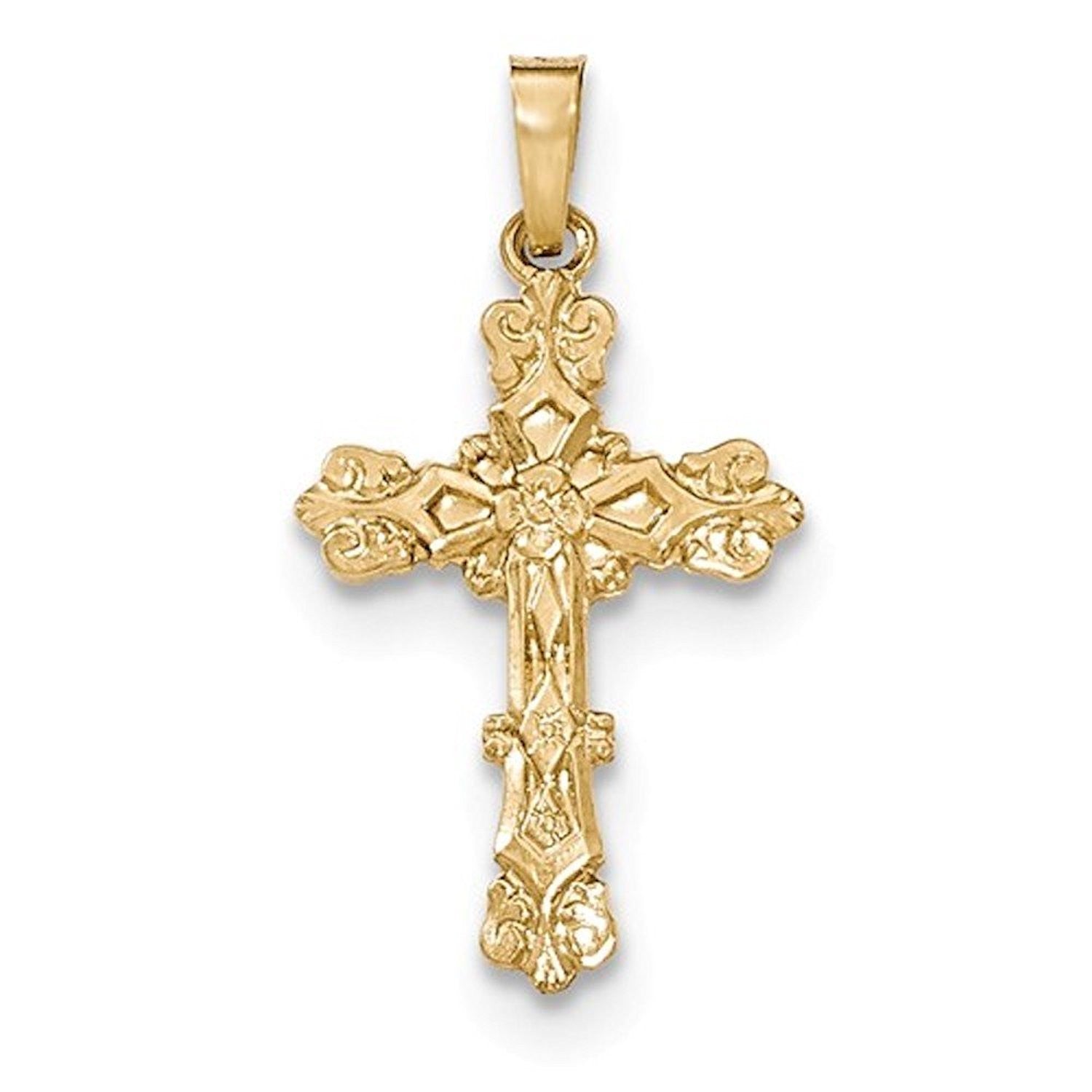 14k Yellow Gold Budded Passion Cross Pendant Charm