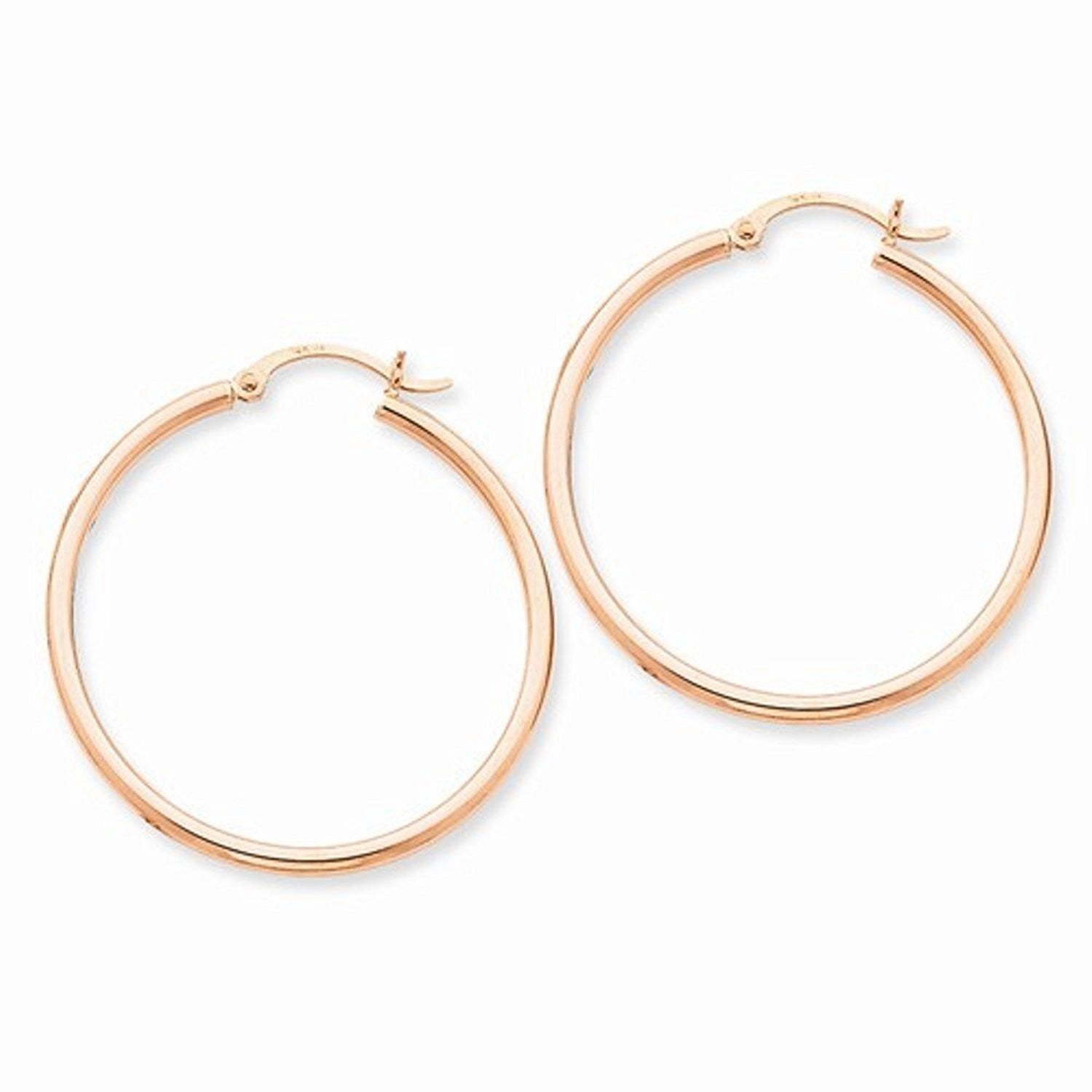 14K Rose Gold 34mm x 2mm Classic Round Hoop Earrings