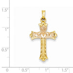 Lataa kuva Galleria-katseluun, 14k Gold Two Tone Claddagh Cross Pendant Charm

